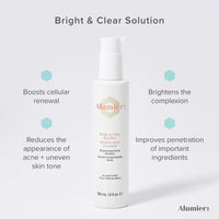 Thumbnail for AlumierMD Bright & Clear Solution bottle surrounded by four product-benefit callouts