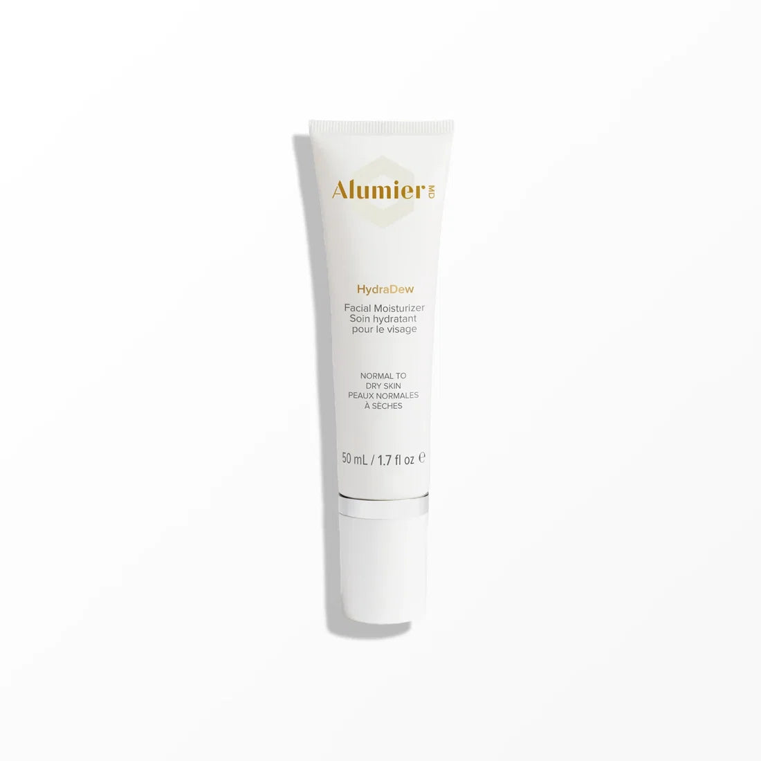 AlumierMD HydraDew Moisturiser 50 ml white tube with a white cap on a white background