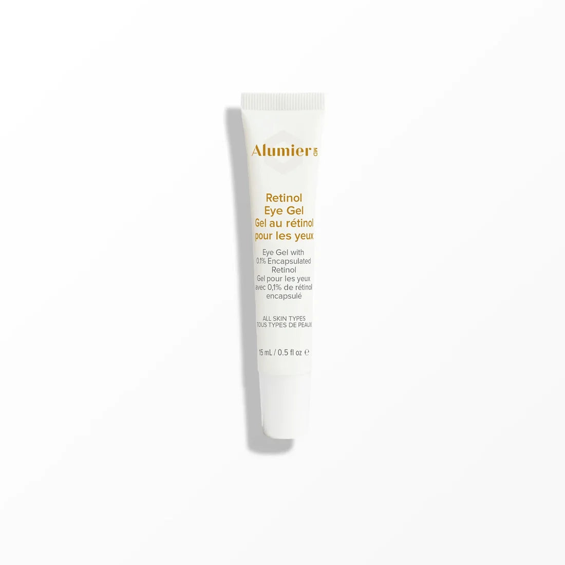AlumierMD Retinol Eye Gel 15 ml white tube on a white background