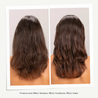 Thumbnail for Before and after comparison of hair with MELU products on a plain background