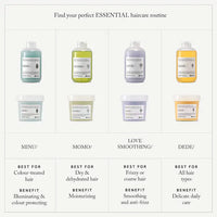 Thumbnail for Grid of Davines hair care products with labels and benefits on a white background