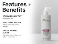 Thumbnail for Volumizing spray bottle with features and benefits listed on a white background