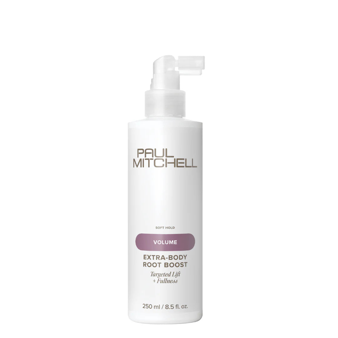 White bottle of Paul Mitchell Volume Extra-Body Root Boost on a white background