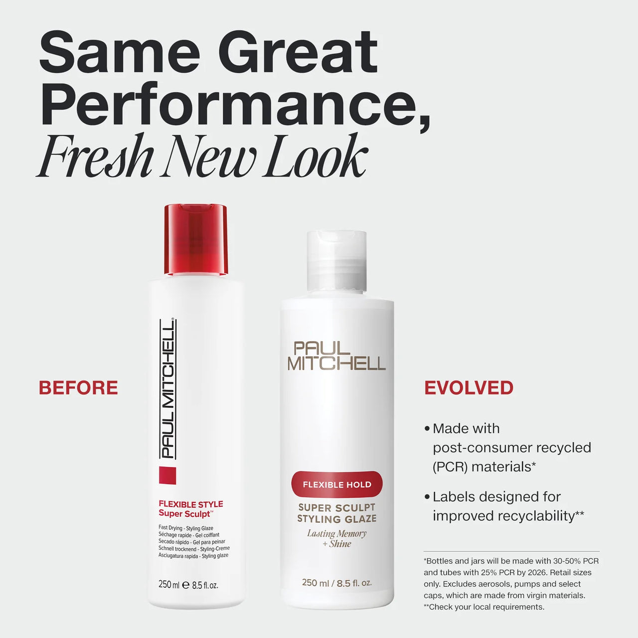 Advertisement for Paul Mitchell hair product evolution with 'Before' and 'Evolved' versions.