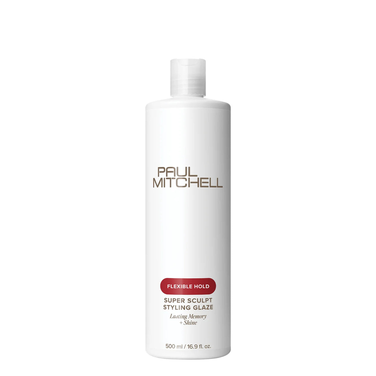White bottle of Paul Mitchell Super Sculpt Styling Glaze on a white background