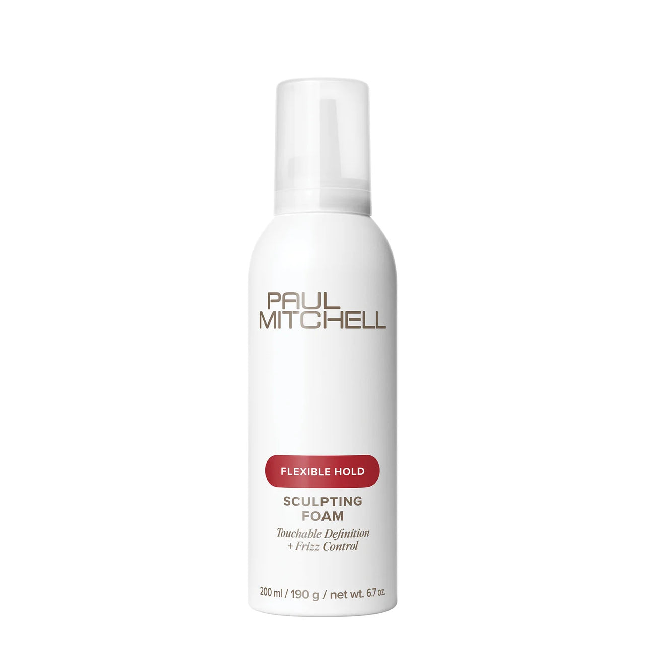 White bottle of Paul Mitchell sculpting foam on a white background