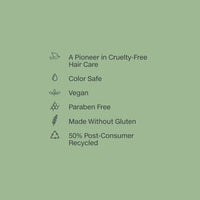 Thumbnail for Green background with text and icons highlighting cruelty-free, vegan, and environmentally friendly attributes.