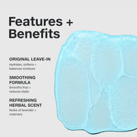 Thumbnail for Blue hair product with features and benefits listed on a gray background