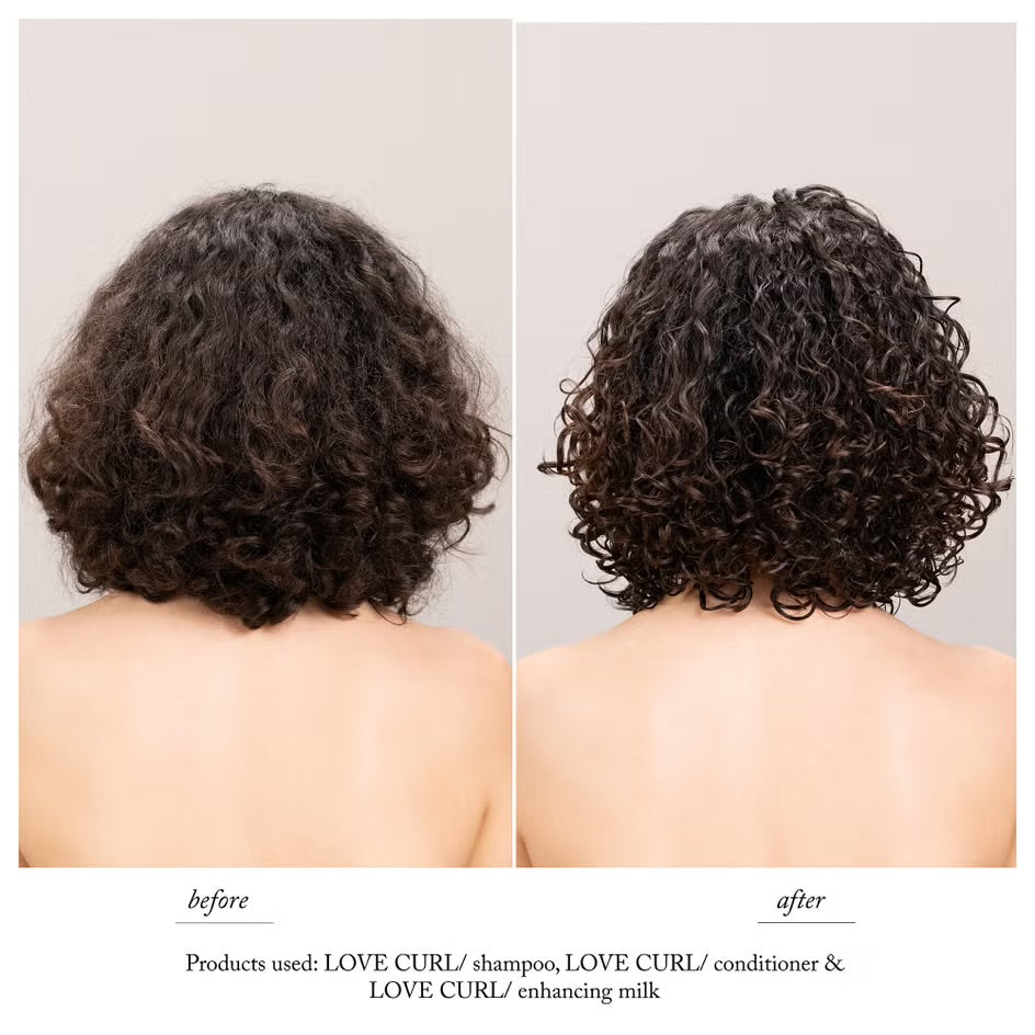 before and after using davines love curl products 
