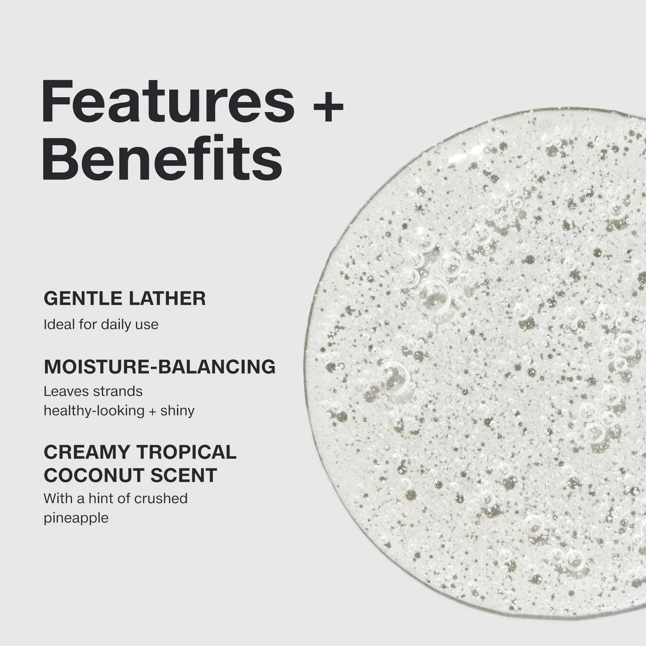 Product packaging with features and benefits listed on a white background