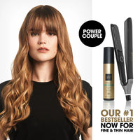 Thumbnail for Woman with styled hair next to a hair straightener and bottle, with 'Power Couple' and '#1 Bestseller' text.