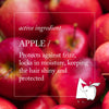 Thumbnail for Red apples with text about an active ingredient protecting hair from frizz and moisture loss.