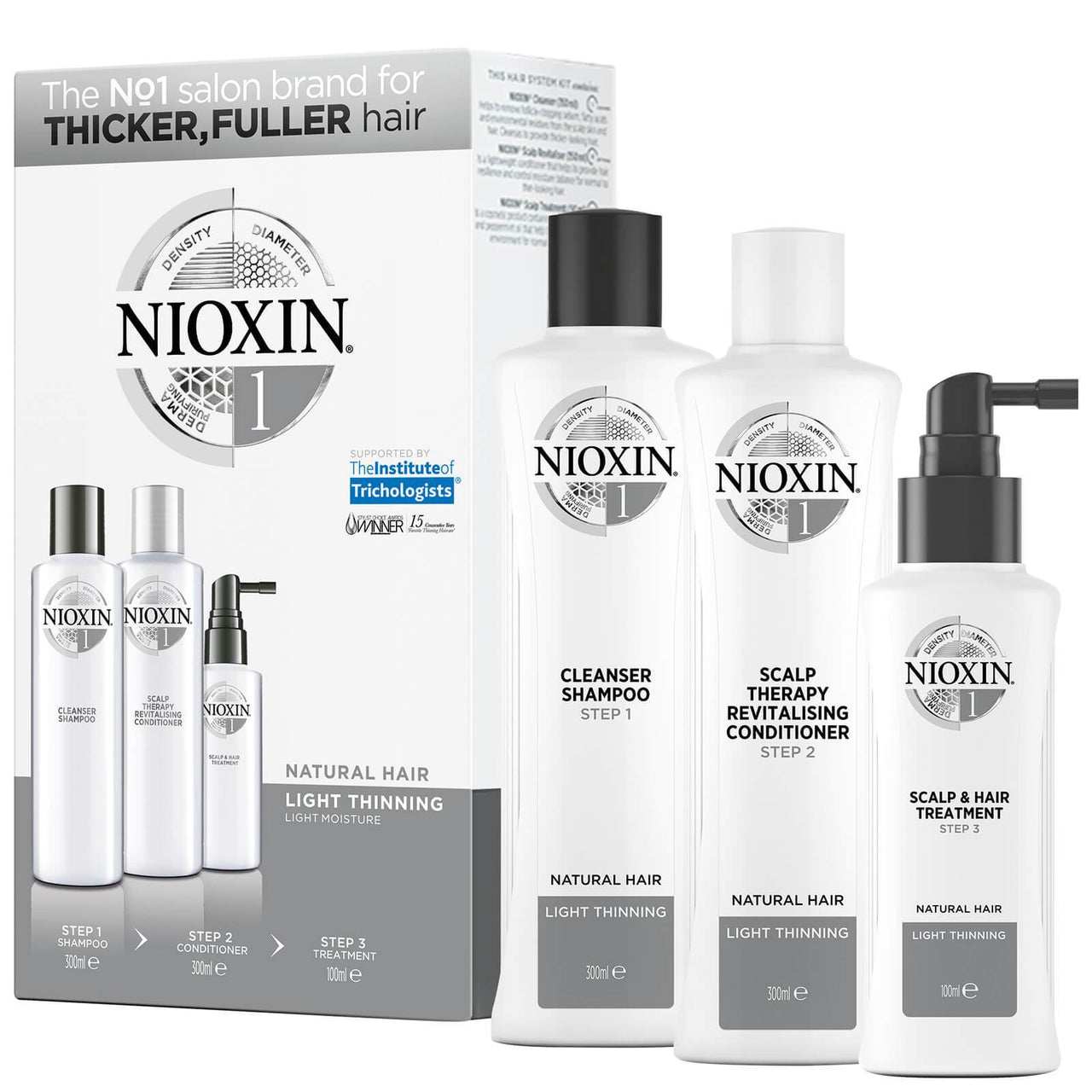 NIOXIN 3-Part System 1 Loyalty Kit for Natural Hair with Light Thinning